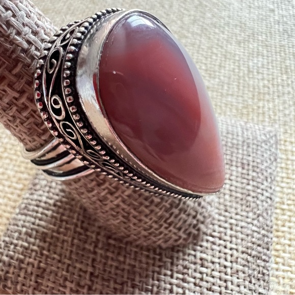 New Teardrop Botswana Agate Stone Silver Overlay Size 7.5 - Picture 4 of 6